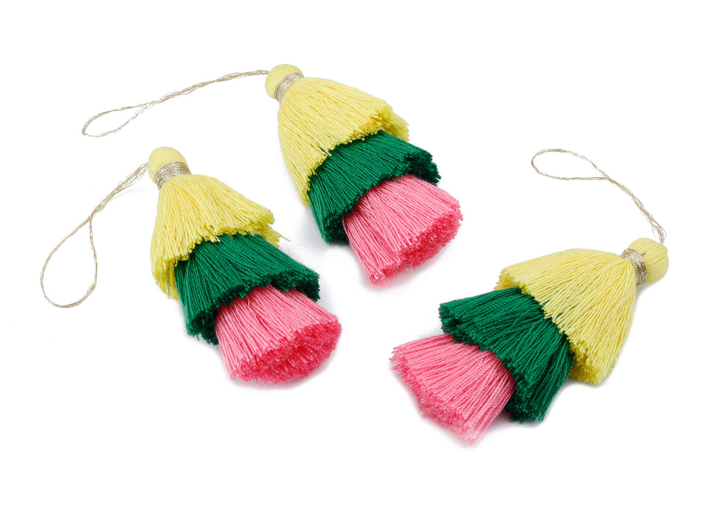 3 Layers Tassel Charms - Tiered Tassel Earrings - Stacked Tassel Pendant - Tiered Tassels for Earrings and Key Chain - 79.7x18.32mm - TS1042 - DOMEDBAZAAR