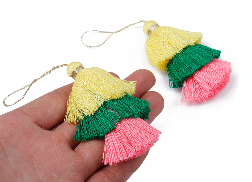 3 Layers Tassel Charms - Tiered Tassel Earrings - Stacked Tassel Pendant - Tiered Tassels for Earrings and Key Chain - 79.7x18.32mm - TS1042 - DOMEDBAZAAR
