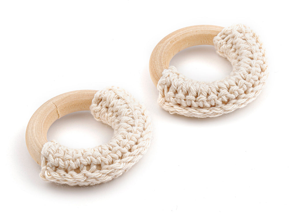 Crochet Circle Earrings - Crochet Earring with Ring Wooden - Knit weaving Earrings - Handmade Circle Earrings - 41.65x41.65x11.02mm - TS1066 - DOMEDBAZAAR