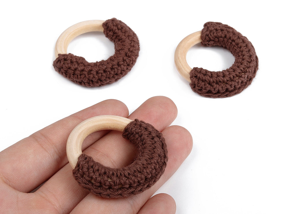 Crochet Circle Earrings - Crochet Earring with Ring Wooden - Knit weaving Earrings - Handmade Circle Earrings - 41.65x41.65x11.02mm - TS1067 - DOMEDBAZAAR