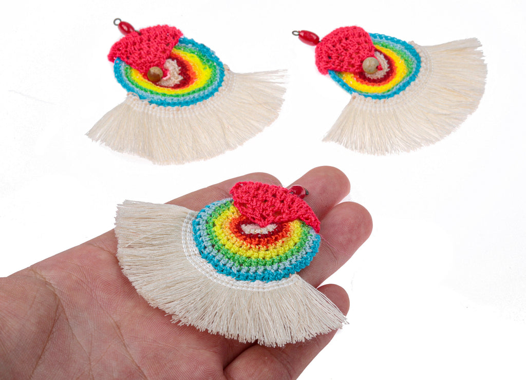 Crochet Tassel Earrings - Knit Weaving Tassel Earrings - Crochet Pendant - Boho Tassel Earrings - Boho Charms - 83.1x77.78x5.97mm - TS1083 - DOMEDBAZAAR