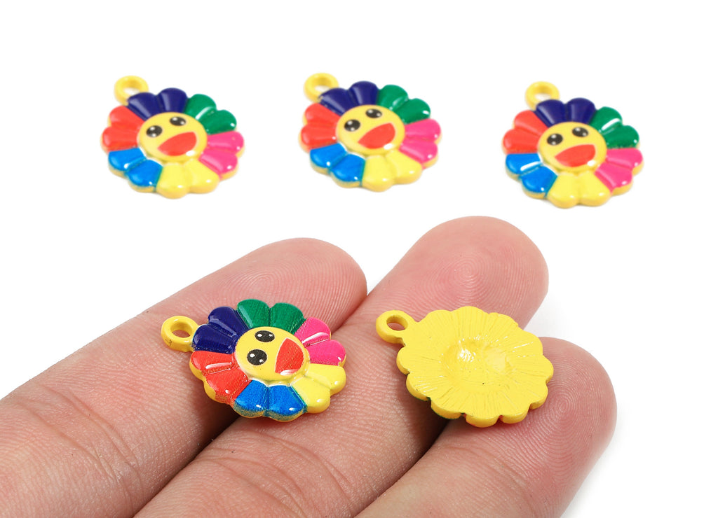 Alloy Sun Flower Charms - Zinc Alloy Sun Flower Earring - Enamel Pendant - Necklace Pendant - Gold Tone Plated - 21.17x17.71x1.99mm - ZZ1555 - DOMEDBAZAAR