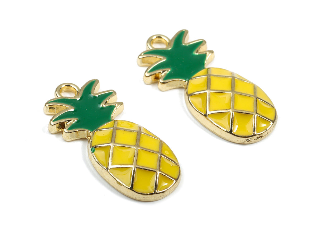Alloy Pineapple Charms - Zinc Alloy Pineapple Earrings - Enamel Pendant - Earring Findings - Gold Tone Plated - 24.27x11.55x2.16mm - ZZ1435 - DOMEDBAZAAR