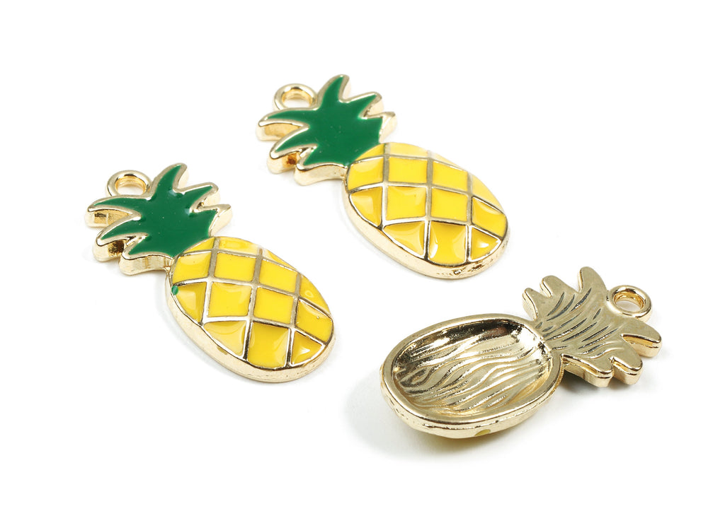 Alloy Pineapple Charms - Zinc Alloy Pineapple Earrings - Enamel Pendant - Earring Findings - Gold Tone Plated - 24.27x11.55x2.16mm - ZZ1435 - DOMEDBAZAAR