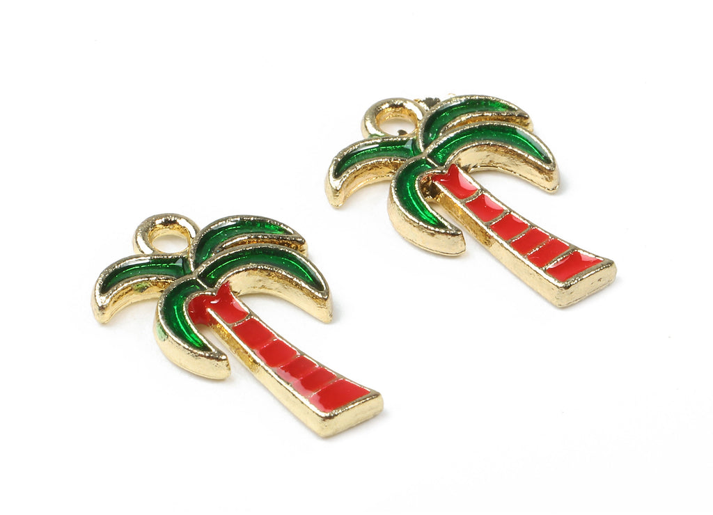 Alloy Coconut Tree Charms - Zinc Alloy Coconut Tree Earrings - Enamel Pendant - Gold Tone Plated - 17.99x12.66x2.09mm - ZZ1434 - DOMEDBAZAAR