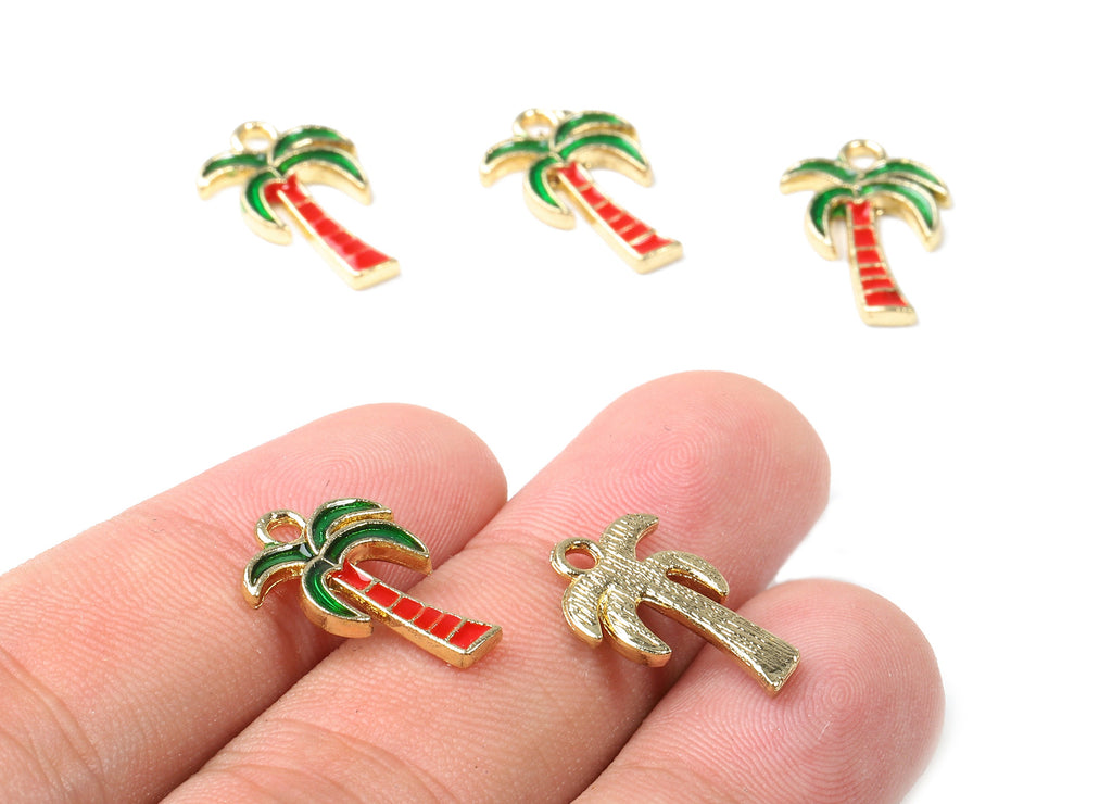 Alloy Coconut Tree Charms - Zinc Alloy Coconut Tree Earrings - Enamel Pendant - Gold Tone Plated - 17.99x12.66x2.09mm - ZZ1434 - DOMEDBAZAAR