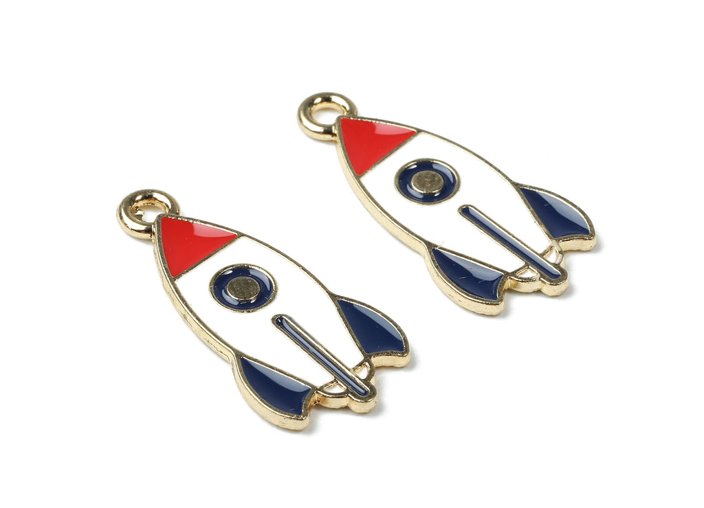 Alloy Rocket Charms - Zinc Alloy Rocket Earrings - Rocket Bracelet Pendant - Enamel Pendant - Gold Tone Plated - 27.78x13.08x1.44mm - ZZ1456 - DOMEDBAZAAR