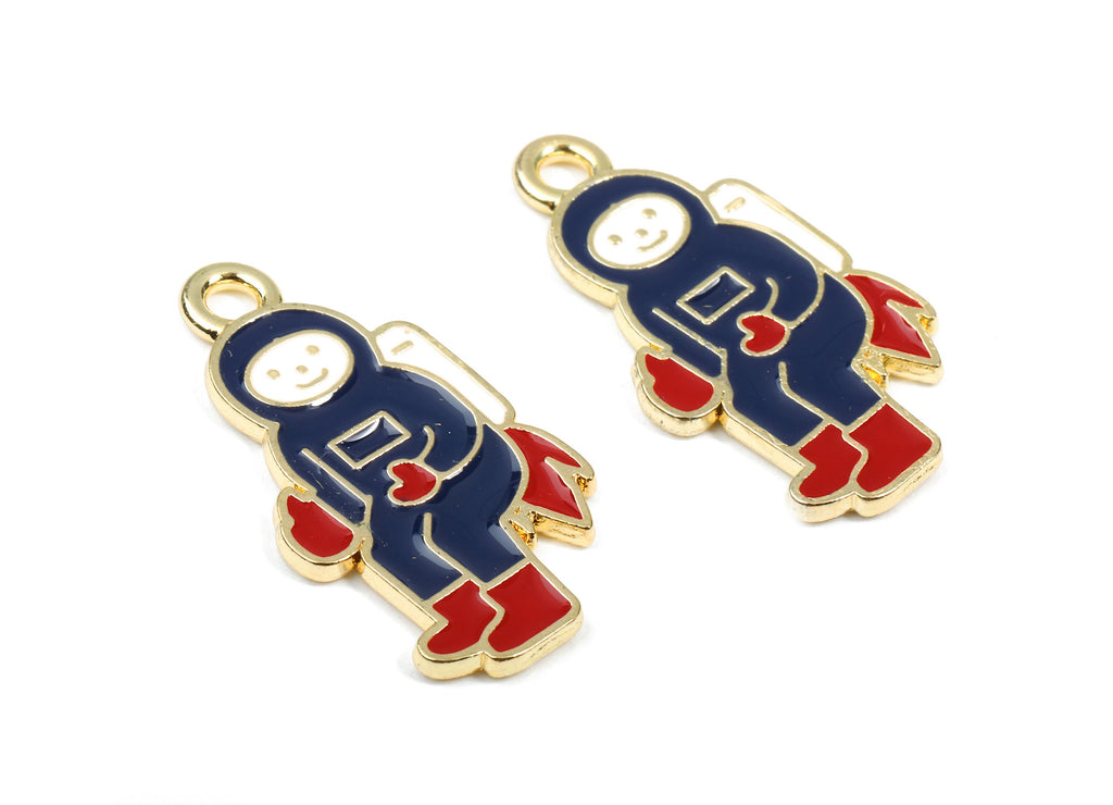 Alloy Astronaut Charms - Zinc Alloy Astronaut Earrings - Astronaut Pendant - Enamel Pendant - Gold Tone Plated - 28.79x15x1.45mm - ZZ1454 - DOMEDBAZAAR