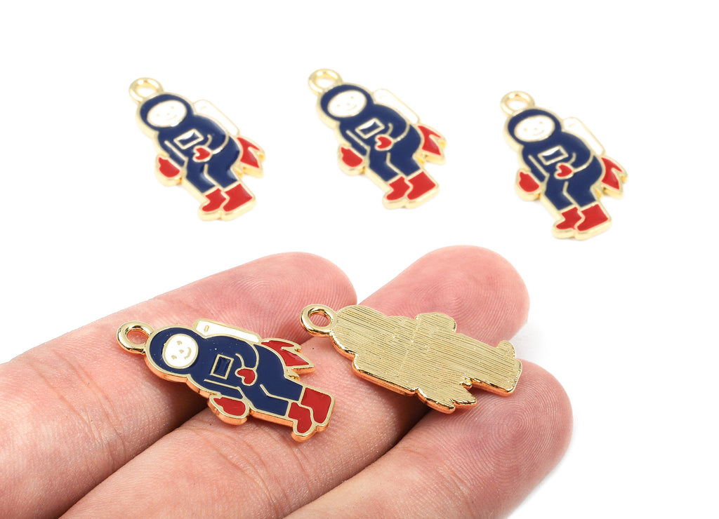 Alloy Astronaut Charms - Zinc Alloy Astronaut Earrings - Astronaut Pendant - Enamel Pendant - Gold Tone Plated - 28.79x15x1.45mm - ZZ1454 - DOMEDBAZAAR