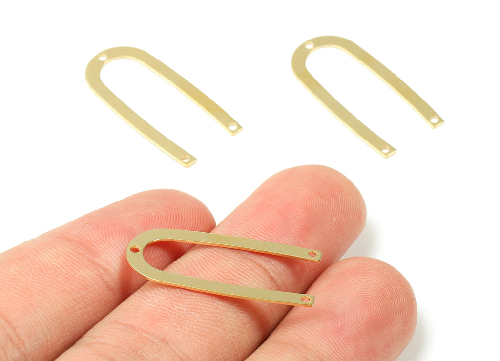 Brass U Charms - U Shaped Raw Brass Connectors With 3 Holes - Brass U Pendant - Earring Findings - Jewelry Supplies - 27x12.9x0.6mm - PP2945 - DOMEDBAZAAR