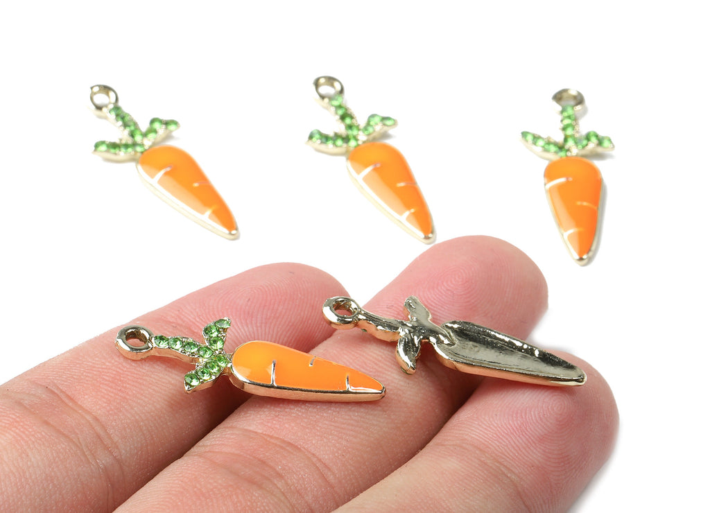 Alloy Carrot Charms - Zinc Alloy Carrot Earrings - Enamel Pendant with Glass Beads - Gold Tone Plated - 30.18x12.21x2.54mm - ZZ1557 - DOMEDBAZAAR