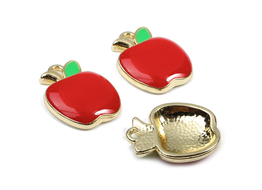 Alloy Apple Charms - Zinc Alloy Apple Earrings - Apple Bracelet Pendant - Enamel Pendant - Gold Tone Plated - 14.84x11.88x2.76mm - ZZ1437 - DOMEDBAZAAR