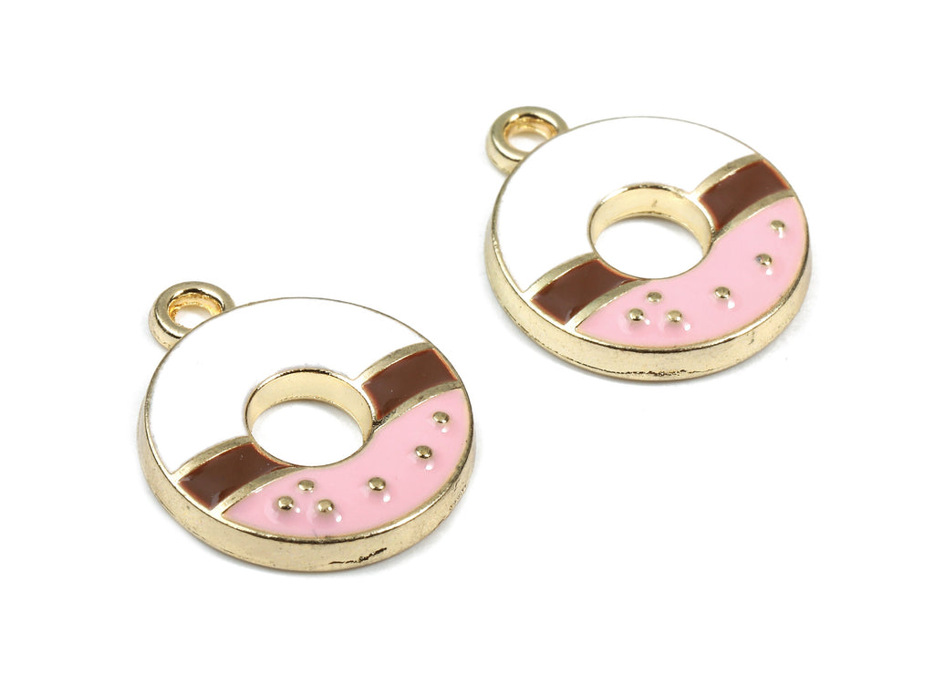Alloy Donut Charms - Zinc Alloy Donut Earrings - Donut Bracelet Pendant - Enamel Pendant - Gold Tone Plated - 17.67x14.9x2.58mm - ZZ1446 - DOMEDBAZAAR