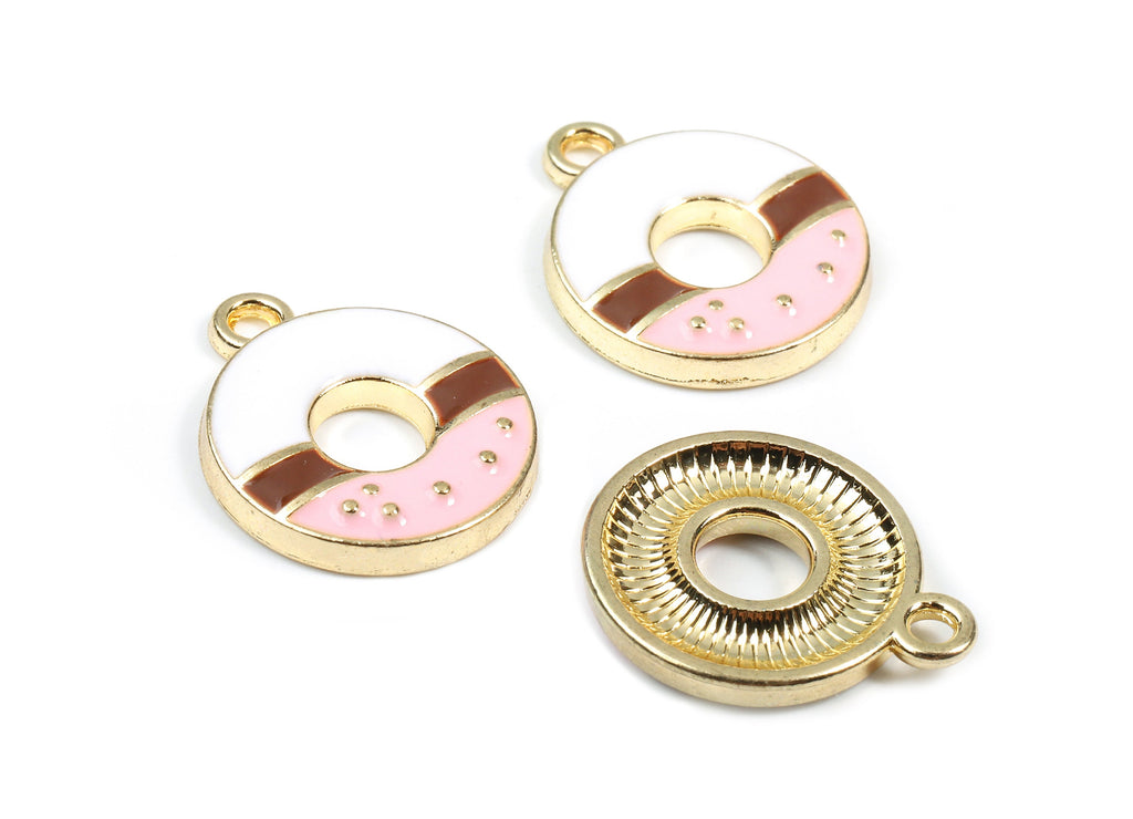 Alloy Donut Charms - Zinc Alloy Donut Earrings - Donut Bracelet Pendant - Enamel Pendant - Gold Tone Plated - 17.67x14.9x2.58mm - ZZ1446 - DOMEDBAZAAR