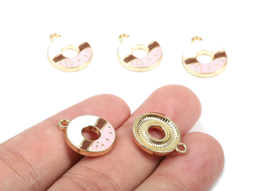 Alloy Donut Charms - Zinc Alloy Donut Earrings - Donut Bracelet Pendant - Enamel Pendant - Gold Tone Plated - 17.67x14.9x2.58mm - ZZ1446 - DOMEDBAZAAR
