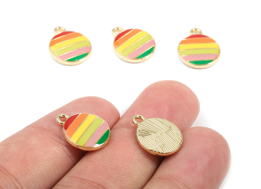 Alloy Round Charms - Zinc Alloy Round Earrings - Round Bracelet Pendant - Enamel Pendant - Gold Tone Plated - 15.49x12.39x2.62mm - ZZ1442 - DOMEDBAZAAR