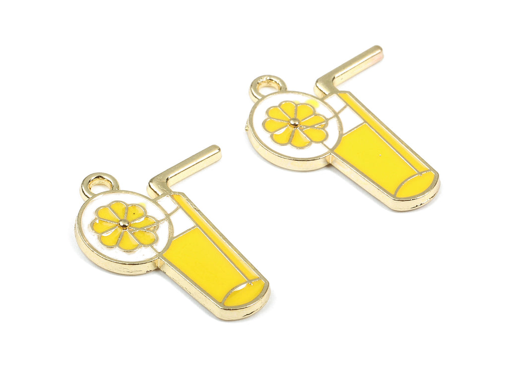 Alloy Lemon Juice Charms - Zinc Alloy Lemon Juice Earrings and Pendant - Enamel Pendant - Gold Tone Plated - 25.35x20.84x2.23mm - ZZ1439 - DOMEDBAZAAR