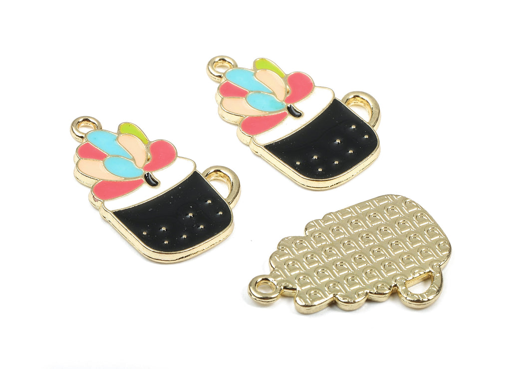 Alloy Cup Charms - Zinc Alloy Cup Earrings - Cup Bracelet Pendant - Enamel Pendant - Gold Tone Plated - 24.13x16.15x1.61mm - ZZ1447 - DOMEDBAZAAR
