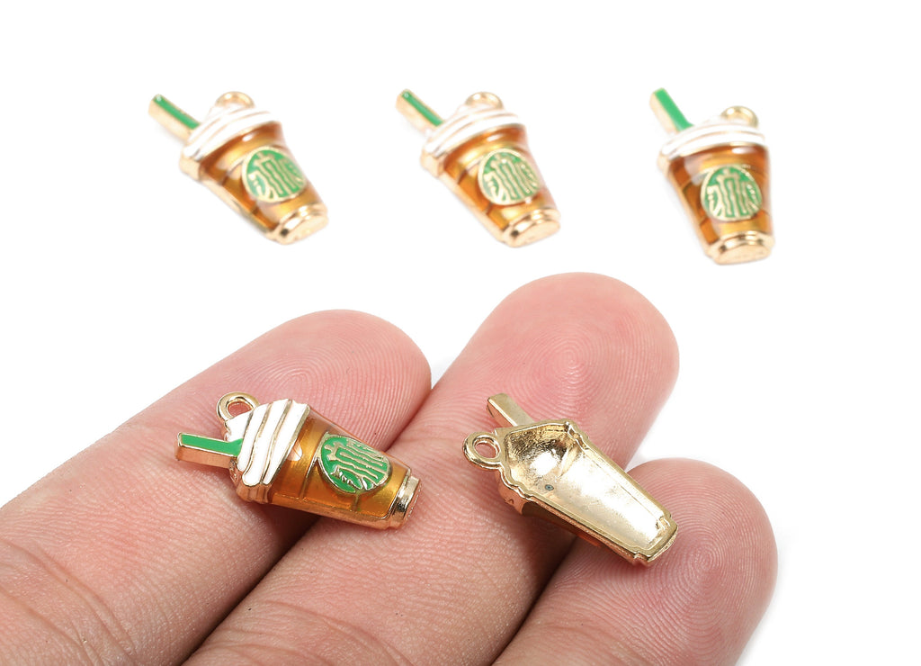 Alloy Coffee Charms - Zinc Alloy Coffee Earrings - Coffee Bracelet Pendant - Enamel Pendant - Gold Tone Plated - 19.66x10.16x4.32mm - ZZ1467 - DOMEDBAZAAR