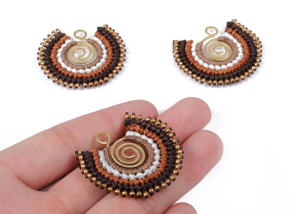 Fan Tassel Brass Charms - Tassel earring pendant with Beads - Fan Earrings Accessories - Jewelry Supplies - 43x40x2.9mm - TS1119 - DOMEDBAZAAR