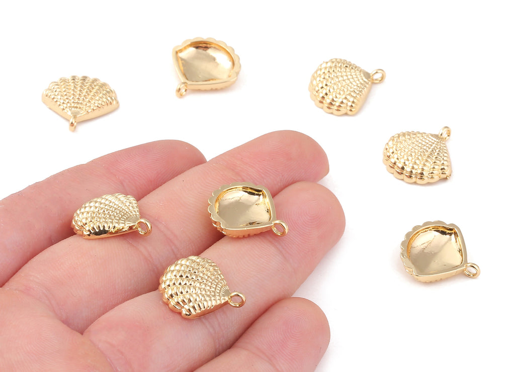 Brass Mussel Shell Charms - Brass Mussel Shell Pendant - 18K Real Gold Plated Brass - Jewelry Supplies - 17x16.58x1.93mm - RGP1249 - DOMEDBAZAAR