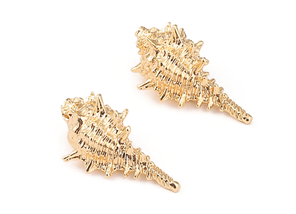 Brass Whelk Seashell Charms - Brass Conch Shell Pendant - 18K Real Gold Plated Brass - Jewelry Supplies - 20.1x12.69mm - RGP1087 - DOMEDBAZAAR
