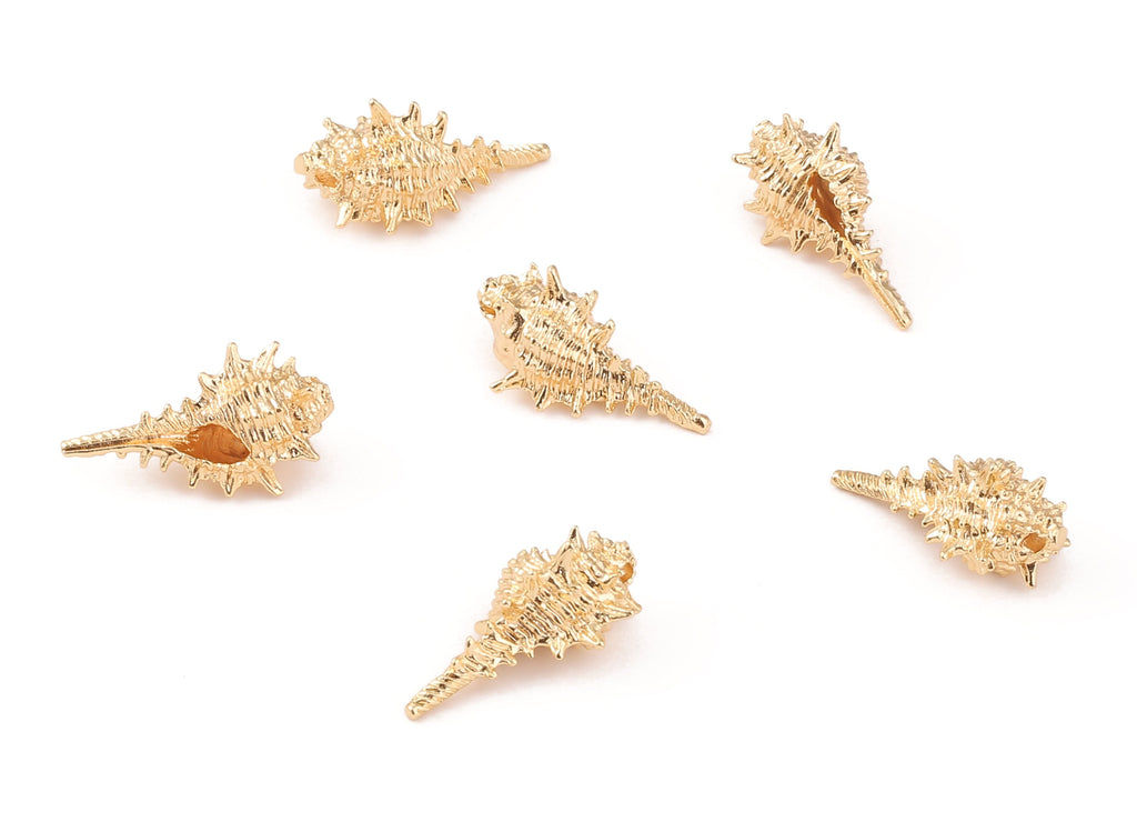 Brass Whelk Seashell Charms - Brass Conch Shell Pendant - 18K Real Gold Plated Brass - Jewelry Supplies - 20.1x12.69mm - RGP1087 - DOMEDBAZAAR