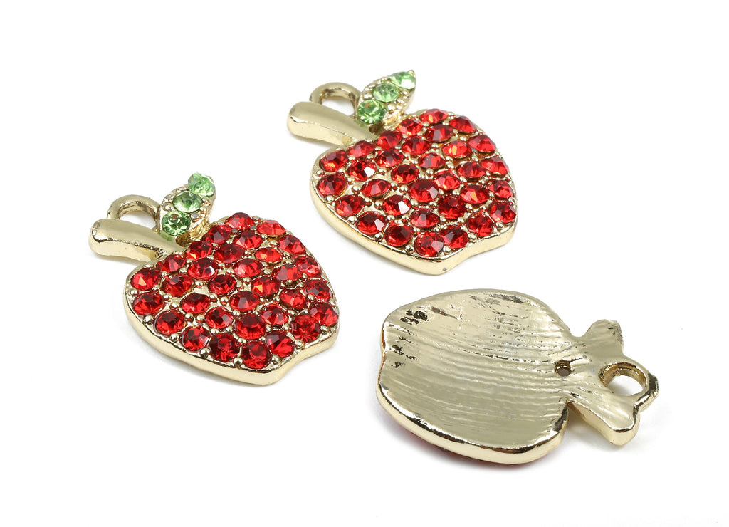 Alloy Apple Charms - Zinc Alloy Apple Earrings - Alloy Glass Beads Pendant - Gold Tone Plated - 17.94x13.36x2.74mm - ZZ1556 - DOMEDBAZAAR