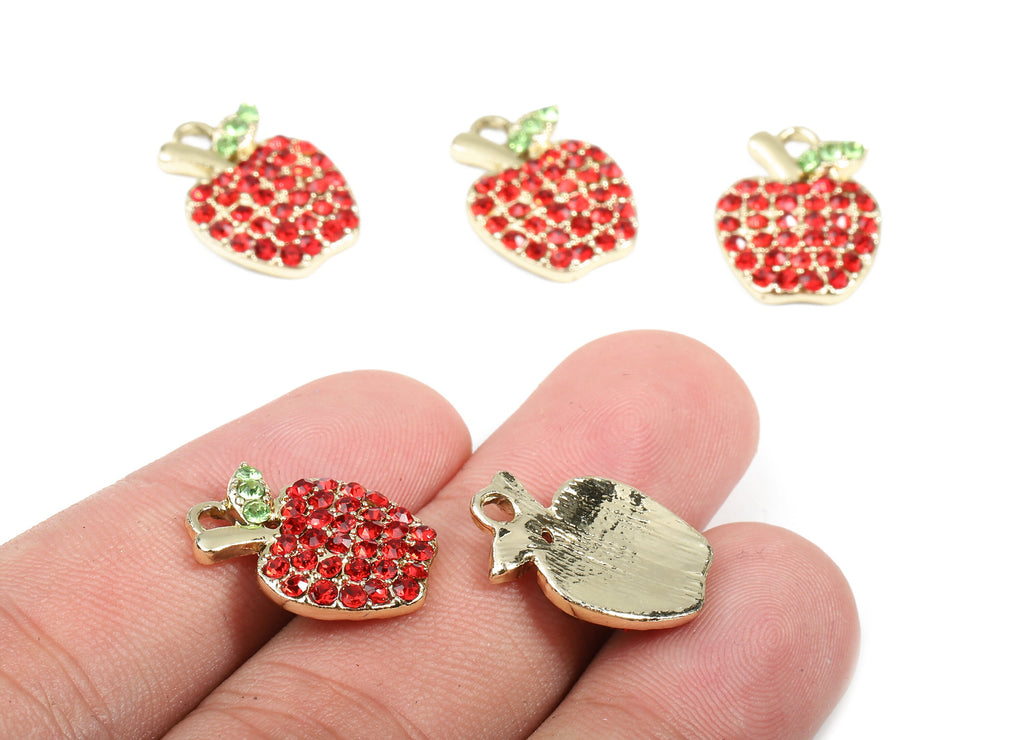 Alloy Apple Charms - Zinc Alloy Apple Earrings - Alloy Glass Beads Pendant - Gold Tone Plated - 17.94x13.36x2.74mm - ZZ1556 - DOMEDBAZAAR