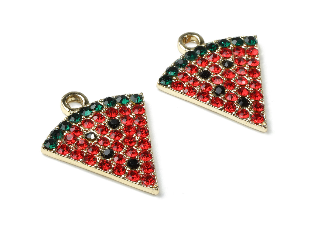 Alloy Watermelon Charms - Zinc Alloy Watermelon Earrings - Alloy Glass Beads Pendant - Gold Tone Plated - 23.73x19.25x2.75mm - ZZ1553 - DOMEDBAZAAR