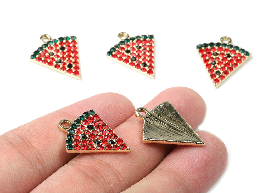 Alloy Watermelon Charms - Zinc Alloy Watermelon Earrings - Alloy Glass Beads Pendant - Gold Tone Plated - 23.73x19.25x2.75mm - ZZ1553 - DOMEDBAZAAR