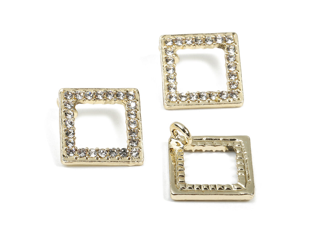 Alloy Square Charms - Zinc Alloy Square Earrings - Alloy Glass Beads Pendant - Square Gold Tone Plated - 13.96x13.96x2.05mm - ZZ1563 - DOMEDBAZAAR