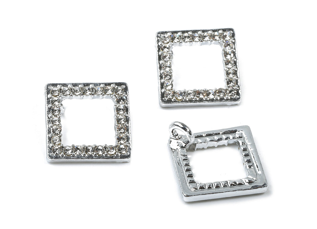 Alloy Square Charms - Zinc Alloy Square Earrings - Alloy Glass Beads Pendant - Silver Tone Plated - 13.96x13.96x2.05mm - ZZ1564 - DOMEDBAZAAR