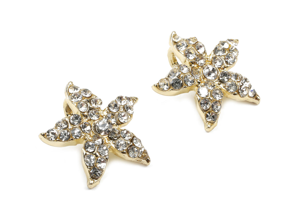 Alloy Star Charms - Zinc Alloy Flower Earrings - Alloy Glass Beads Pendant - Flower Gold Tone Plated - 14.88x14.88x3.04mm - ZZ1571 - DOMEDBAZAAR