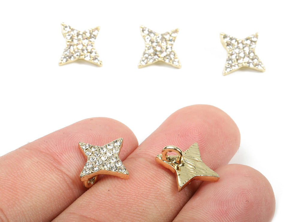 Alloy Star Charms - Zinc Alloy Star Earrings - Alloy Glass Beads Pendant - Gold Tone Plated - 10.01x10.01x2.08mm - ZZ1567 - DOMEDBAZAAR
