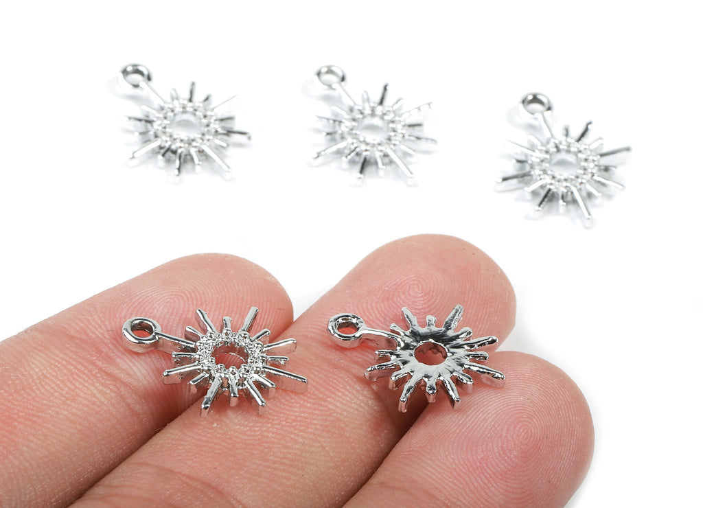 Alloy Sun Charms - Zinc Alloy Sun Earrings - Alloy Sun Pendant - Silver Tone Plated -  18.2x15.12x2.07mm - ZZ1485 - DOMEDBAZAAR