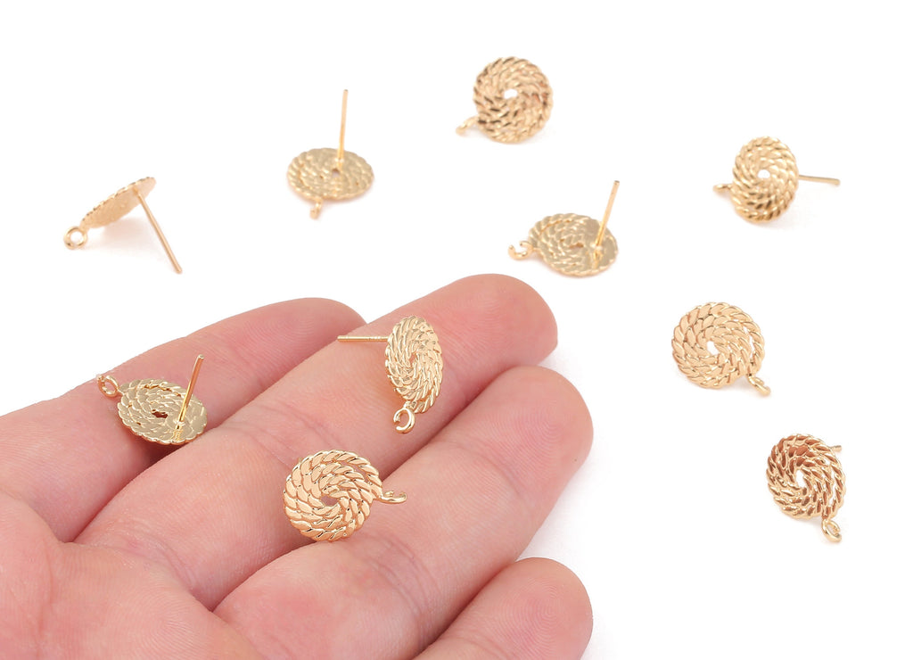 Brass Rope Earring Posts - Brass Rope Earring Stud - 18K Real Gold Plated Brass Stud - Jewelry Supplies  - 14.76x1.41x0.84mm - RGP1211 - DOMEDBAZAAR