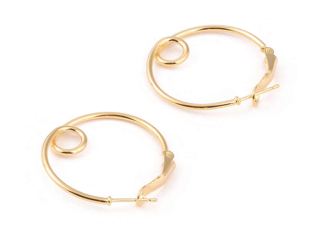 Brass Round Earring Clasp - Brass Round Ear Wire - 18K Real Gold Plated Brass - Jewelry Supplies - 31.92x28.83x1.54mm - RGP1187 - DOMEDBAZAAR