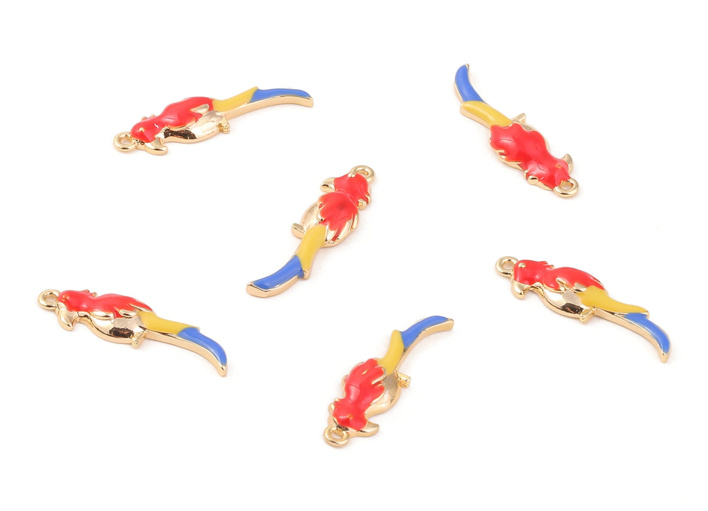 Brass Parrot Earring Charms - Brass Parrot Earring Pendant - 18K Real Gold Plated Brass - Jewelry Supplies - 24.99x6.98x2.02mm - RGP1154 - DOMEDBAZAAR