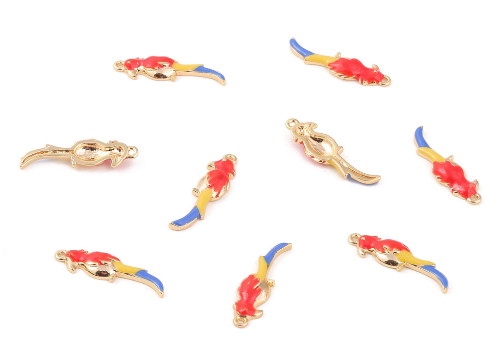 Brass Parrot Earring Charms - Brass Parrot Earring Pendant - 18K Real Gold Plated Brass - Jewelry Supplies - 24.99x6.98x2.02mm - RGP1154 - DOMEDBAZAAR