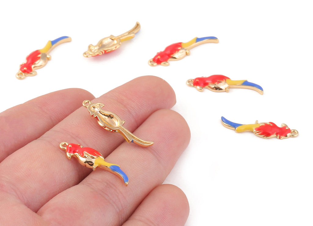 Brass Parrot Earring Charms - Brass Parrot Earring Pendant - 18K Real Gold Plated Brass - Jewelry Supplies - 24.99x6.98x2.02mm - RGP1154 - DOMEDBAZAAR