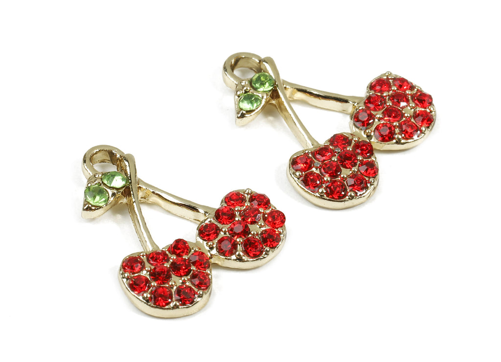 Alloy Cherry Charms - Zinc Alloy Cherry Earrings - Alloy Glass Beads Pendant - Cherry Gold Tone Plated - 18.41x15.63x2.45mm - ZZ1542 - DOMEDBAZAAR