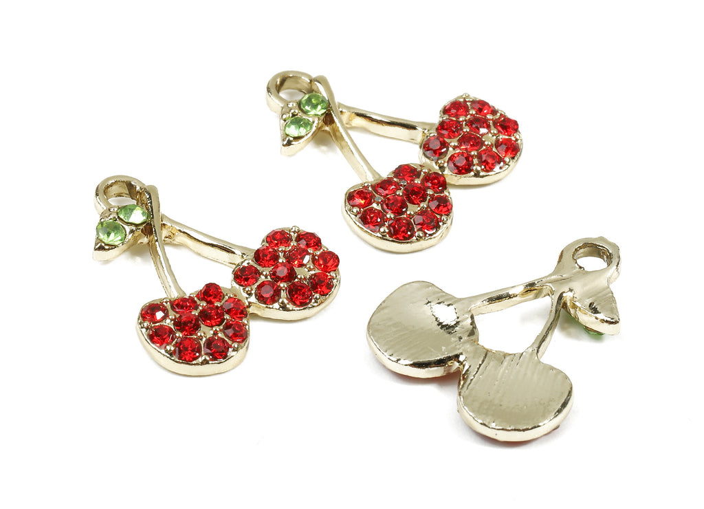 Alloy Cherry Charms - Zinc Alloy Cherry Earrings - Alloy Glass Beads Pendant - Cherry Gold Tone Plated - 18.41x15.63x2.45mm - ZZ1542 - DOMEDBAZAAR