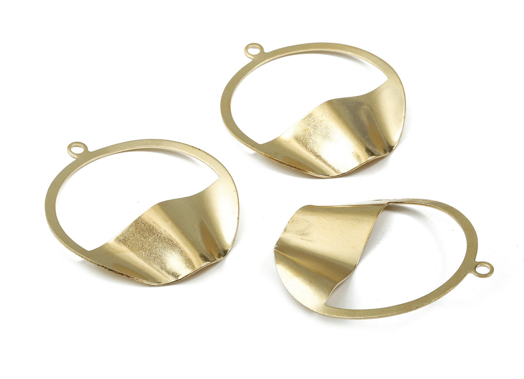 Brass Round Charms - Raw Brass Half Moon Wavy Earrings and Pendant - Brass Round Necklace - Earring Finding - 41.49x36.27x0.6mm - PP2947 - DOMEDBAZAAR