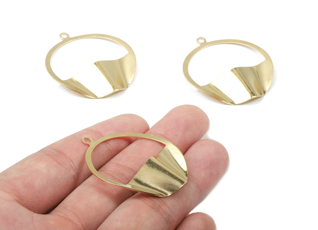 Brass Round Charms - Raw Brass Half Moon Wavy Earrings and Pendant - Brass Round Necklace - Earring Finding - 41.49x36.27x0.6mm - PP2947 - DOMEDBAZAAR