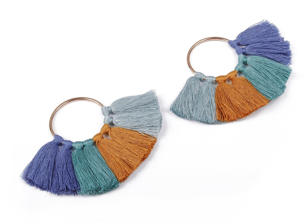 Fan Tassel Earring Charms With Ring - Tassel Pendant - Fan Ring Earrings - Tassel Findings - Boho Charms - 90.22x64.74mm - TS1090 - DOMEDBAZAAR