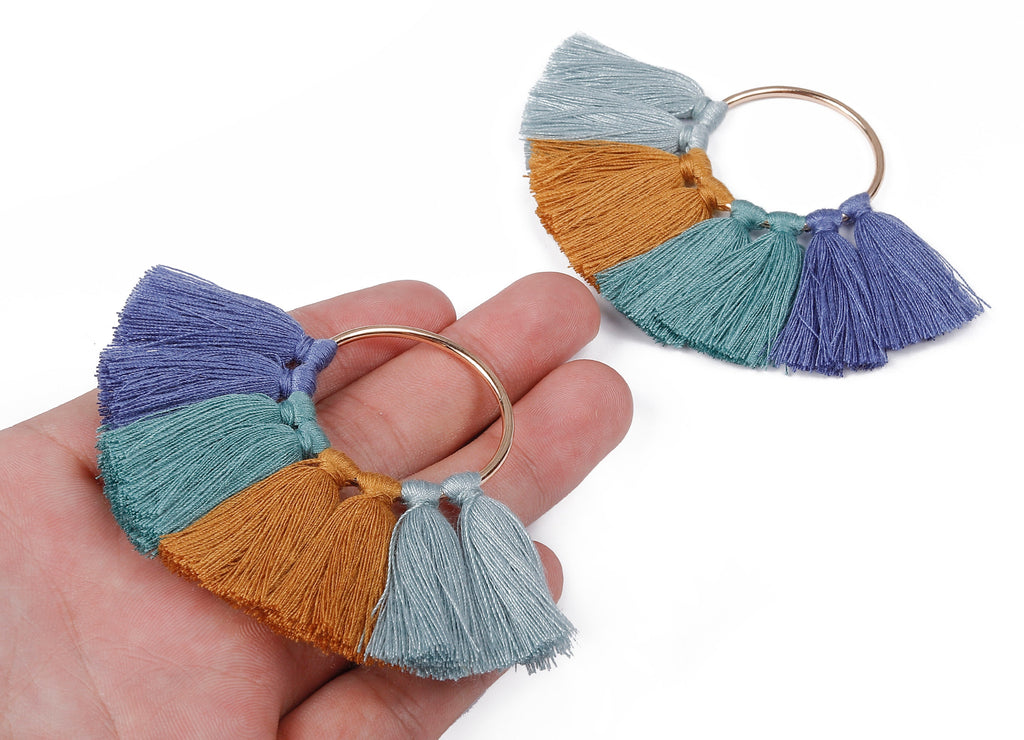 Fan Tassel Earring Charms With Ring - Tassel Pendant - Fan Ring Earrings - Tassel Findings - Boho Charms - 90.22x64.74mm - TS1090 - DOMEDBAZAAR