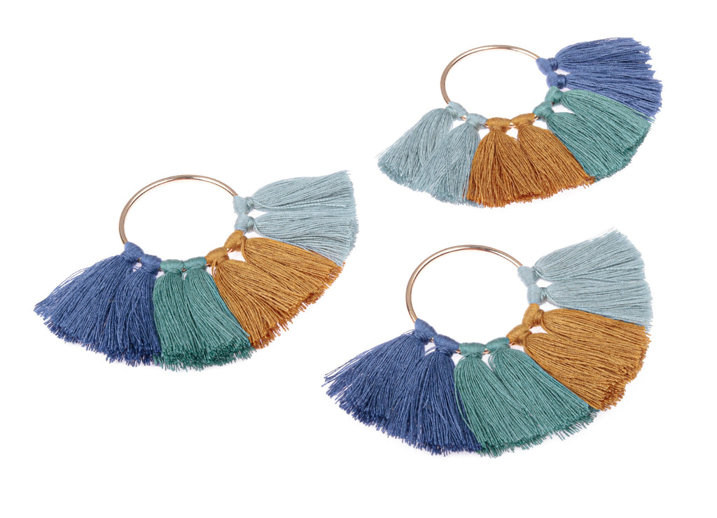 Fan Tassel Earring Charms With Ring - Tassel Pendant - Fan Ring Earrings - Tassel Findings - Boho Charms - 90.22x64.74mm - TS1090 - DOMEDBAZAAR