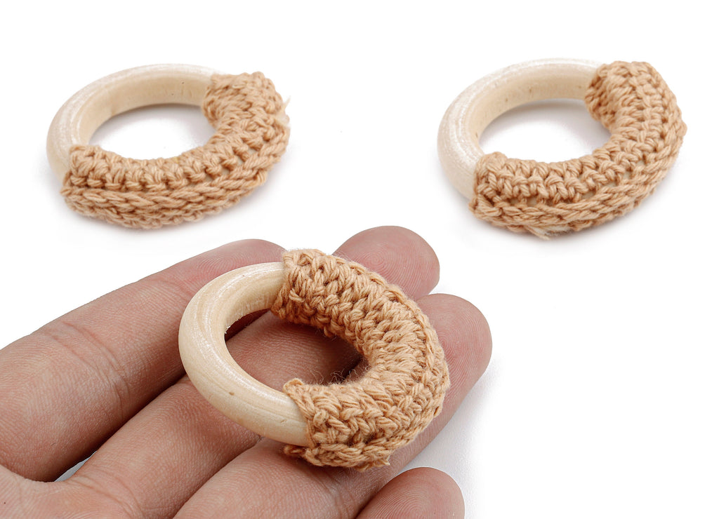 Crochet Circle Earrings - Crochet Earring with Ring Wooden - Knit weaving Earrings - Handmade Circle Earrings - 41.65x41.65x11.02mm - TS1068 - DOMEDBAZAAR