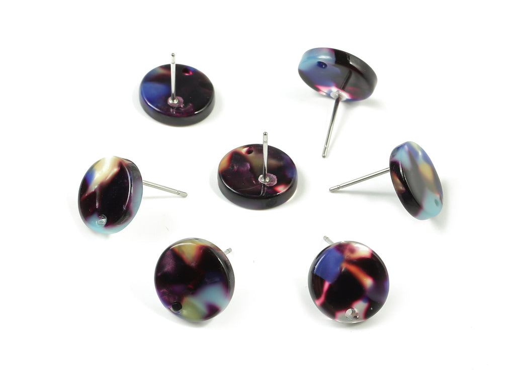 Acetate Round Earring Stud - Acetate Round Earring Post - Earring Post Findings - Color Code: A23 - 11.6x11.6x2.95mm - AC1139-A23 - DOMEDBAZAAR